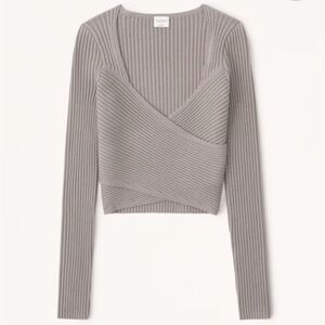 A&F Soft Collection Gray Ribbed Wrap Long Sleeve Top